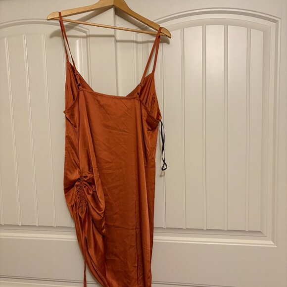 Forever 21 Woven Dress 2X Rust Orange Ruched Size Spaghetti Straps Short NWT NEW - Picture 4 of 4